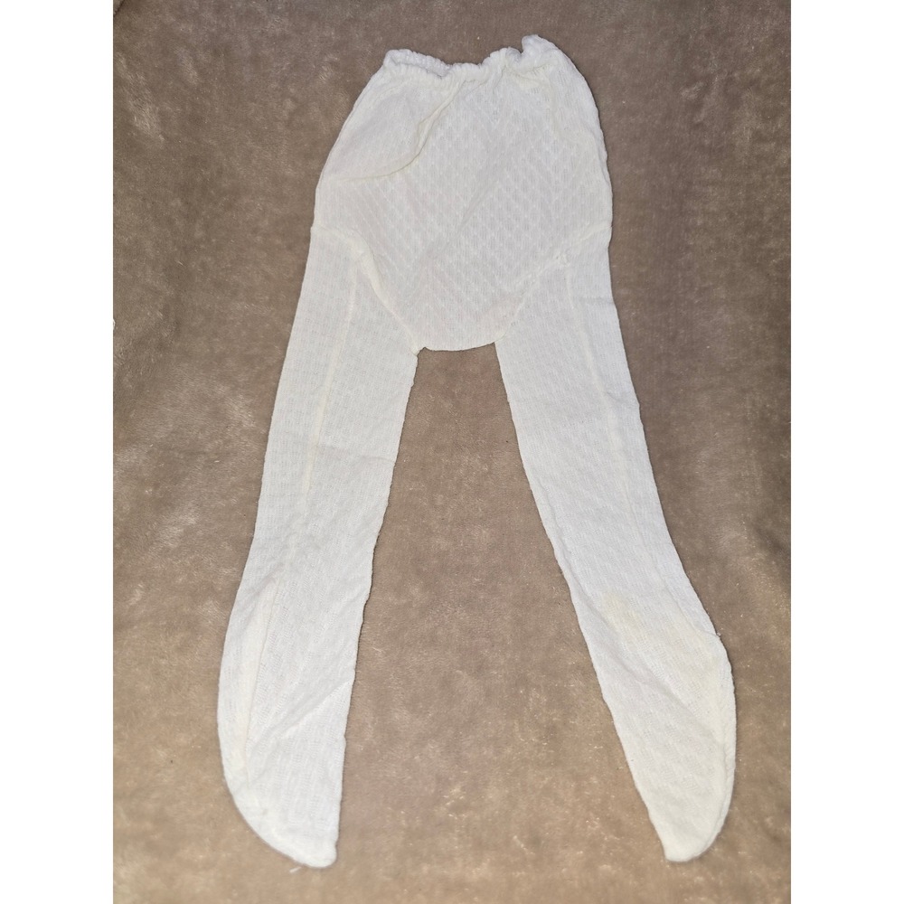Vintage White Pointelle Knit Baby Toddler Tights Footed Leggings Cream Ivory